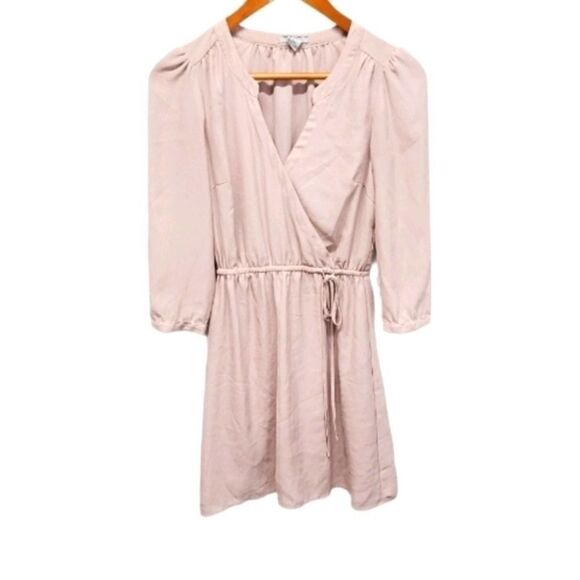 H&M Long Sleeve Pink Tie Up Front‎ Wrap Mini Dress Size 2 - Picture 1 of 8